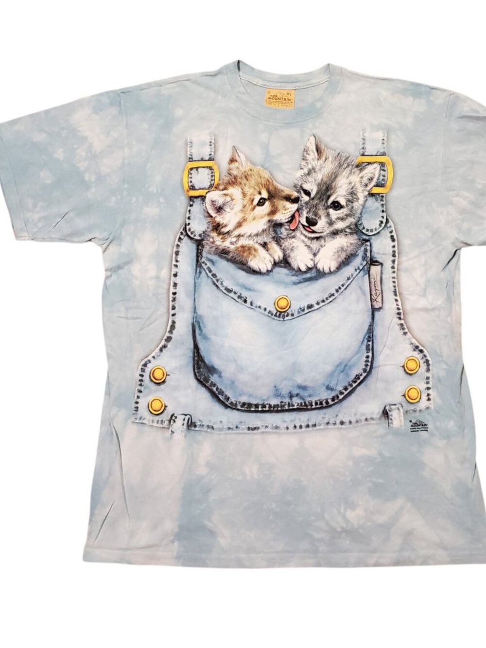 The Mountain Wolf Puppy Cute Blue Tie Dye Graphic Shirt - XL